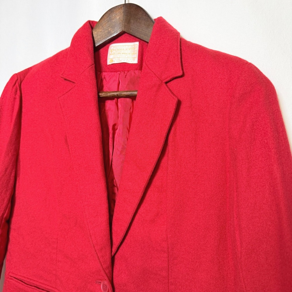 Vintage Pendleton Red Wool Blazer Jacket Womens Size 10 Pure Virgin Wool USA